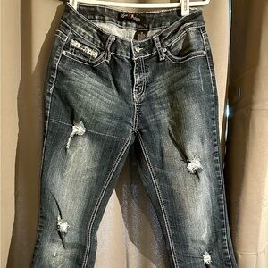 Love Nation Distressed Gray Flare Jeans